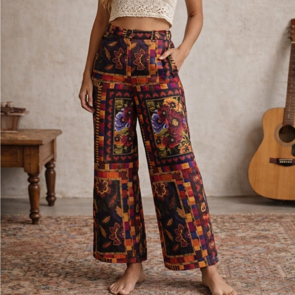 Joie Women's Floral Multicolor Print Pull On Palazzo Pants Large 36043